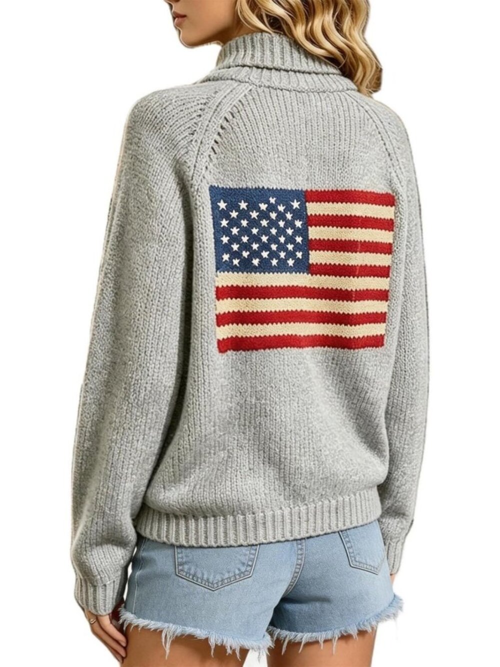 Vintage Patriotic Knit Cardigan for Women - American Flag 4th of July Sweater